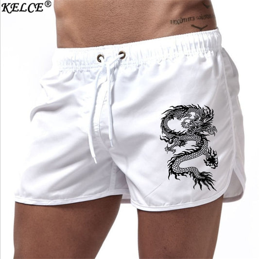 Summer Men's Hot Shorts Chinese Dragon Printed Shorts Men's Breathable Leisure Beach Jogging Surf Rope Running Pants
