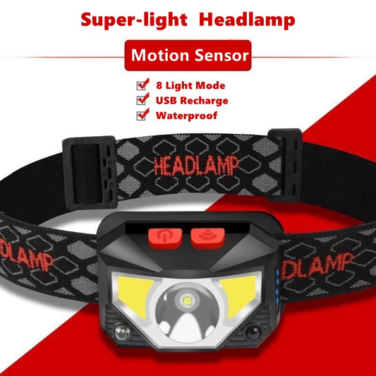 8 Modes Handfress Motion Sensor Powerful LED Headlight headlamp Head Lamp COB Flashlight Torch head light For Camping, fishing - The Northern Experience