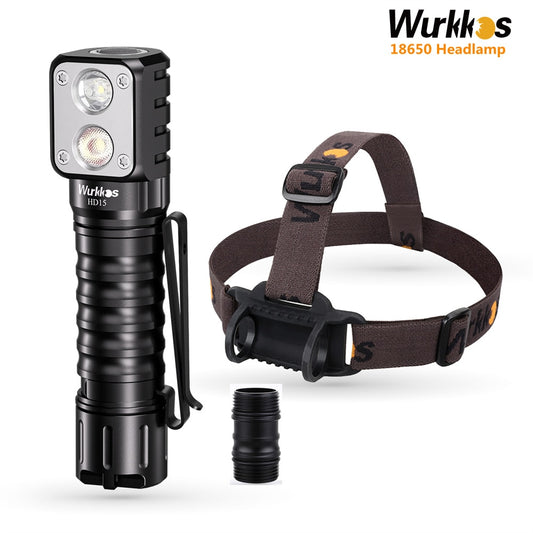 Wurkkos HD15 Headlamp 2A Rechargeable 18650 Headlight 2000lm Dual LED LH351D SST20 USB Reverse Charge Magnetic Tail Camp Light