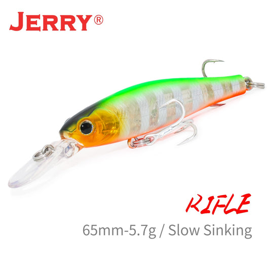 Jerry Rifle Trout Minnow Hard Lures Rock Spinning Fishing Jerkbait Bass Slow Sinking Plug Angling 65mm 2.55in 4.8g