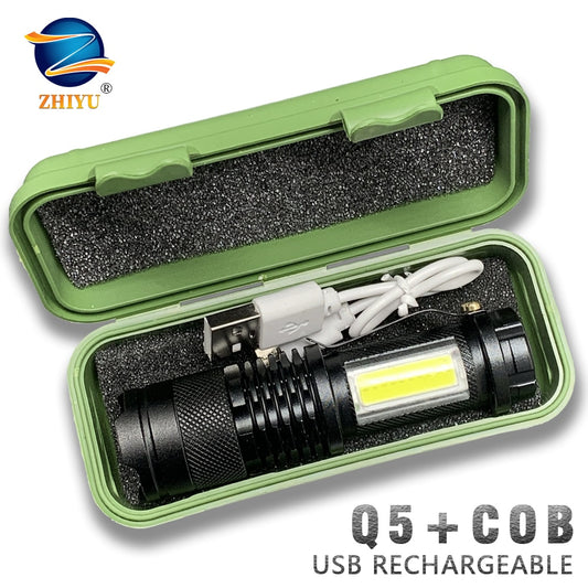 Built In Battery Q5 Portable Mini Led Flashlight Zoom Torch COB Lamp 2000 Lumens Adjustable Penlight Waterproof for Outdoor - The Northern Experience