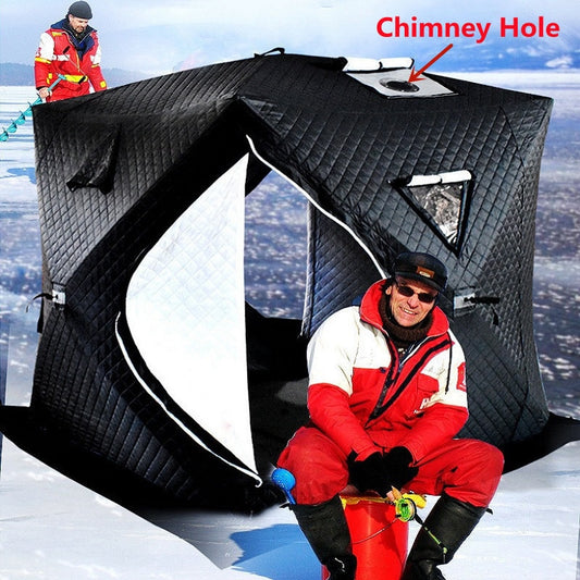 Winter Ice Fishing Tent With Chimney Hole Stove Jack 3-4 Person Outdoor Winter Camping Tent Thickened Warm Cotton Tent Shelter
